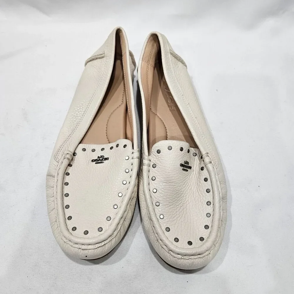 Coach Womens McKenna Drivers studded Loafers Chalk White Size 7.5 Slip On Preppy